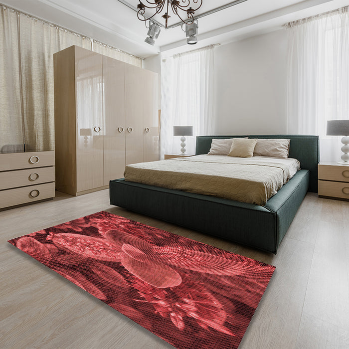 Round Machine Washable Transitional Tomato Red Rug in a Office, wshpat1302rd
