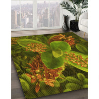 Patterned Dark Yellow Green Rug, pat1302yw