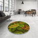 Round Patterned Dark Yellow Green Rug in a Office, pat1302yw