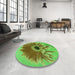 Round Patterned Neon Green Rug in a Office, pat1303grn