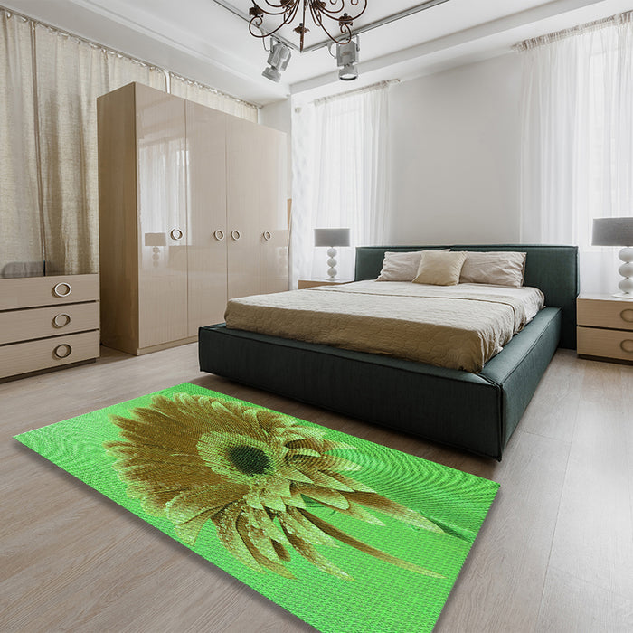 Round Machine Washable Transitional Neon Green Rug in a Office, wshpat1303grn