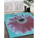 Machine Washable Transitional Bright Turquoise Blue Rug in a Family Room, wshpat1303lblu