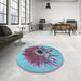 Round Patterned Bright Turquoise Blue Rug in a Office, pat1303lblu