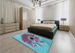 Patterned Bright Turquoise Blue Rug in a Bedroom, pat1303lblu