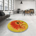 Round Patterned Scarlet Red Rug in a Office, pat1303yw