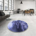 Round Patterned Deep Periwinkle Purple Rug in a Office, pat1304blu