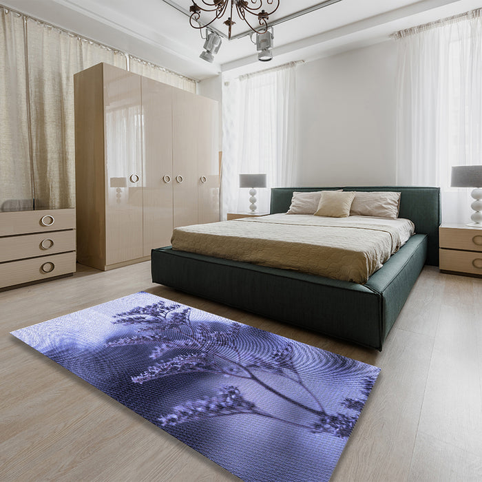 Patterned Deep Periwinkle Purple Rug in a Bedroom, pat1304blu