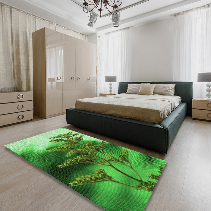 Round Machine Washable Transitional Green Rug in a Office, wshpat1304grn