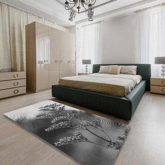 Patterned Dark Gray Rug in a Bedroom, pat1304gry