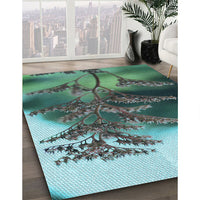 Patterned Medium Turquoise Green Rug, pat1304lblu