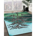 Patterned Medium Turquoise Green Rug in Family Room, pat1304lblu