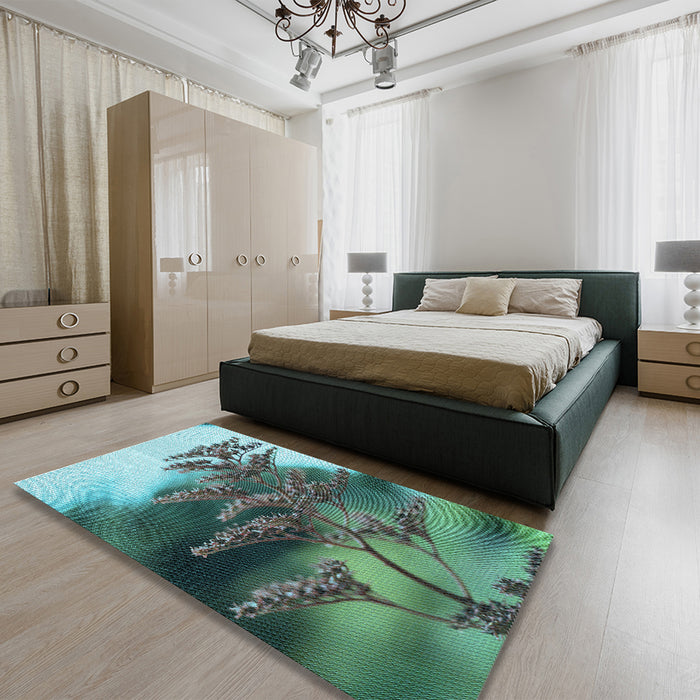 Patterned Medium Turquoise Green Rug in a Bedroom, pat1304lblu