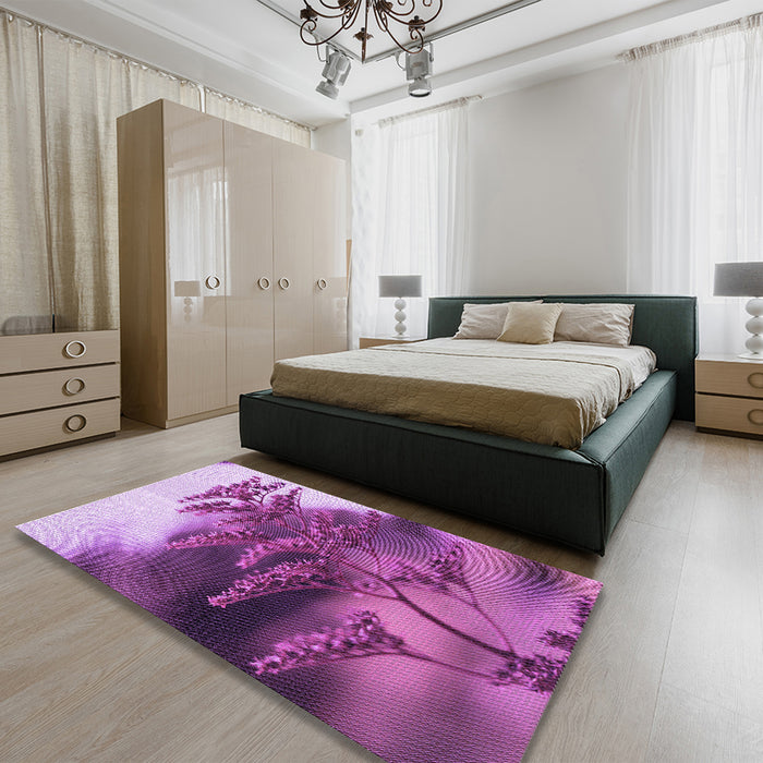 Round Machine Washable Transitional Dark Magenta Purple Rug in a Office, wshpat1304pur