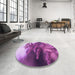 Round Patterned Dark Magenta Purple Rug in a Office, pat1304pur