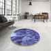 Round Patterned Sky Blue Rug in a Office, pat1305blu