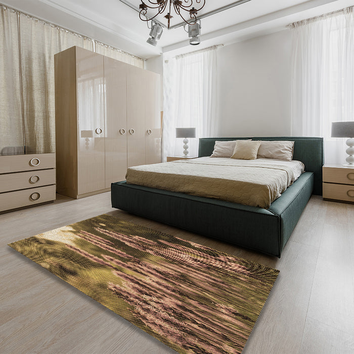 Round Machine Washable Transitional Bronze Brown Rug in a Office, wshpat1305brn