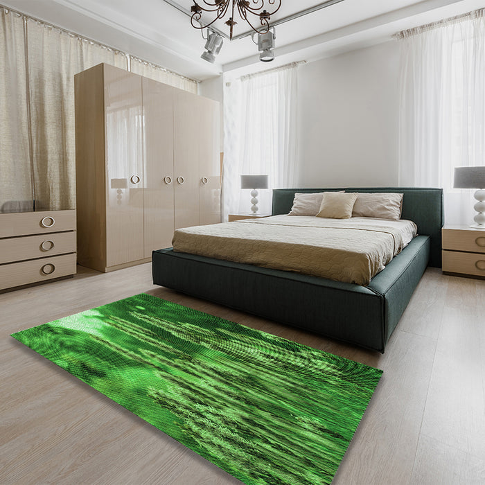 Patterned Deep Emerald Green Rug in a Bedroom, pat1305grn