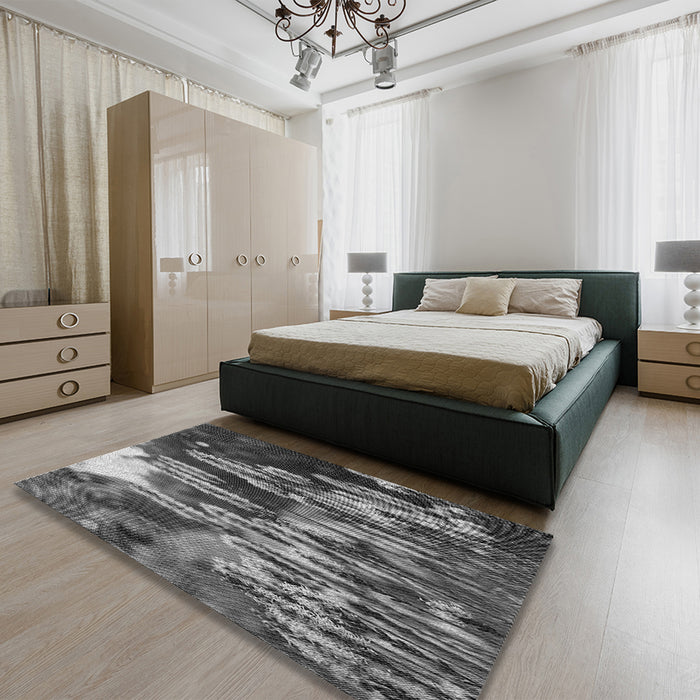 Patterned Black Rug in a Bedroom, pat1305gry