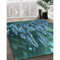 Patterned Medium Teal Green Rug, pat1305lblu