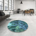 Round Patterned Medium Teal Green Rug in a Office, pat1305lblu