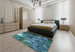 Patterned Medium Teal Green Rug in a Bedroom, pat1305lblu