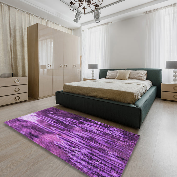 Patterned Dark Magenta Purple Rug in a Bedroom, pat1305pur