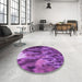 Round Patterned Dark Magenta Purple Rug in a Office, pat1305pur