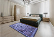 Patterned Purple Mimosa Purple Rug in a Bedroom, pat1306blu