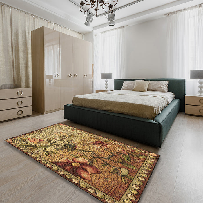 Patterned Saddle Brown Rug in a Bedroom, pat1306brn