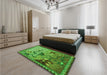 Patterned Green Rug in a Bedroom, pat1306grn