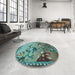 Round Patterned Green Rug in a Office, pat1306lblu