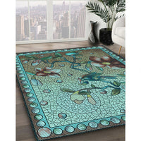 Patterned Green Rug, pat1306lblu