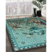 Patterned Green Rug in Family Room, pat1306lblu