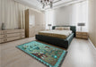 Patterned Green Rug in a Bedroom, pat1306lblu