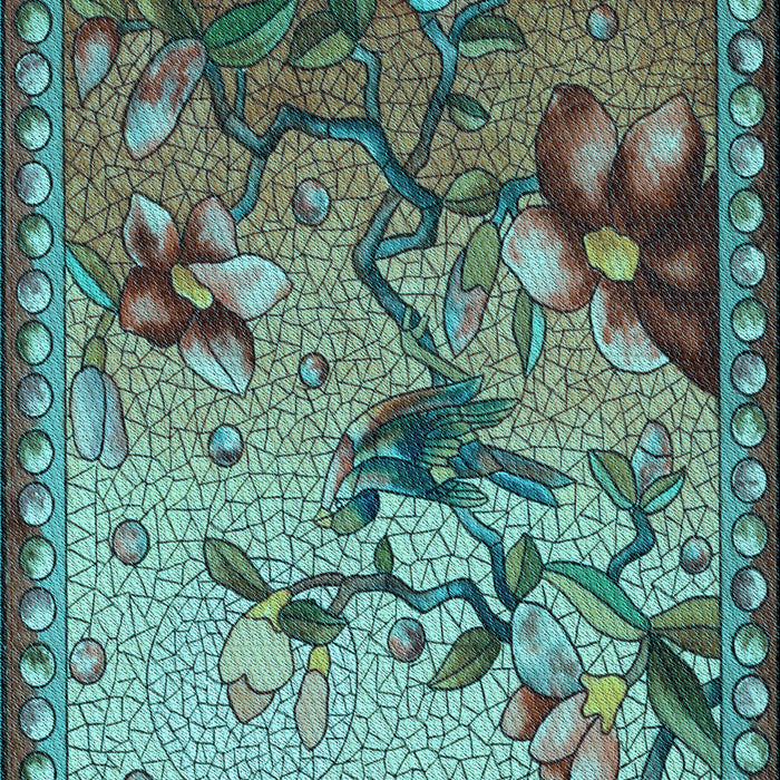 Machine Washable Transitional Green Rug, wshpat1306lblu