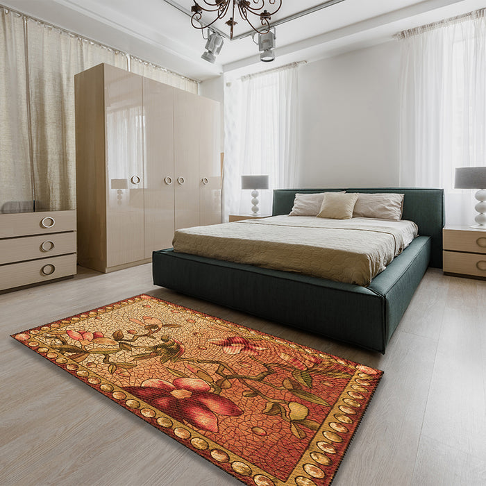 Patterned Orange Rug in a Bedroom, pat1306org