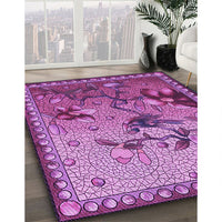 Patterned Dark Magenta Purple Rug, pat1306pur