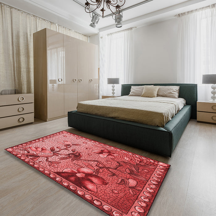Patterned Red Rug in a Bedroom, pat1306rd
