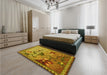 Patterned Saddle Brown Rug in a Bedroom, pat1306yw