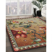 Patterned Brownish Green Novelty Rug, pat1306