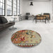 Round Machine Washable Transitional Brown Green Rug in a Office, wshpat1306