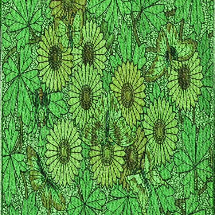 Machine Washable Transitional Green Rug, wshpat1307grn