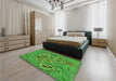 Patterned Green Rug in a Bedroom, pat1307grn