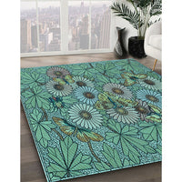 Patterned Medium Turquoise Green Rug, pat1307lblu