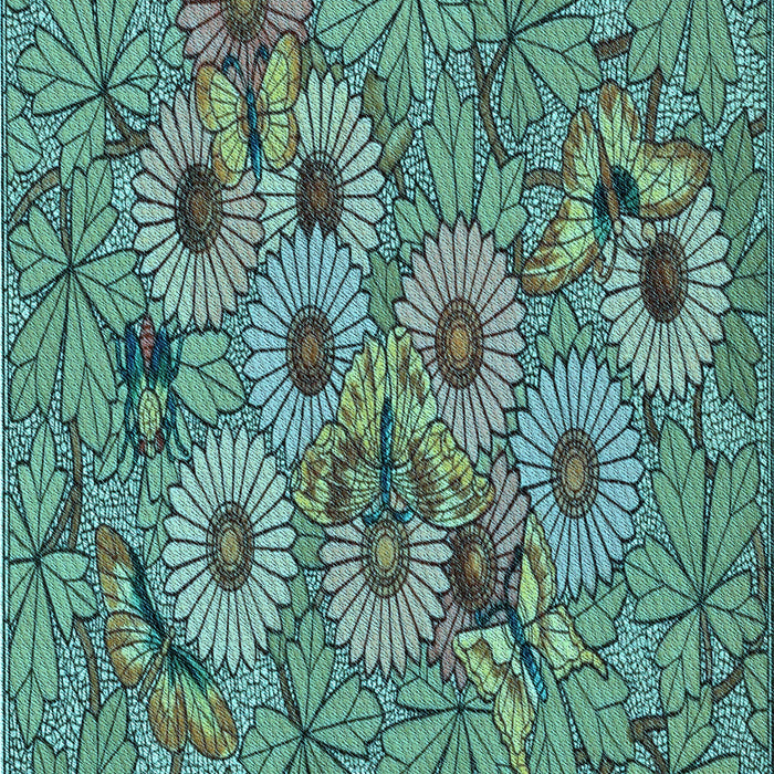 Patterned Medium Turquoise Green Rug, pat1307lblu