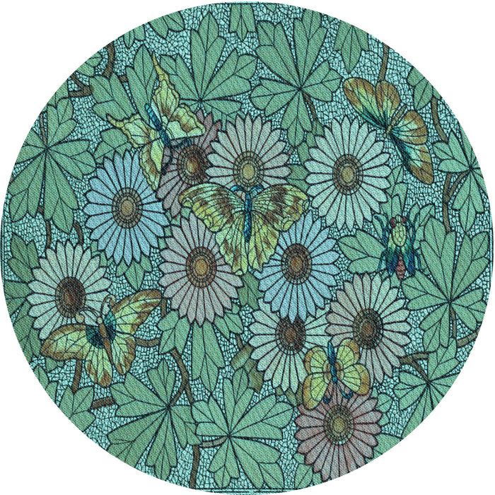 Square Machine Washable Transitional Medium Turquoise Green Rug in a Living Room, wshpat1307lblu