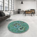 Round Patterned Medium Turquoise Green Rug in a Office, pat1307lblu