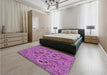 Round Machine Washable Transitional Dark Magenta Purple Rug in a Office, wshpat1307pur