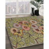 Patterned Brownish Green Novelty Rug, pat1307