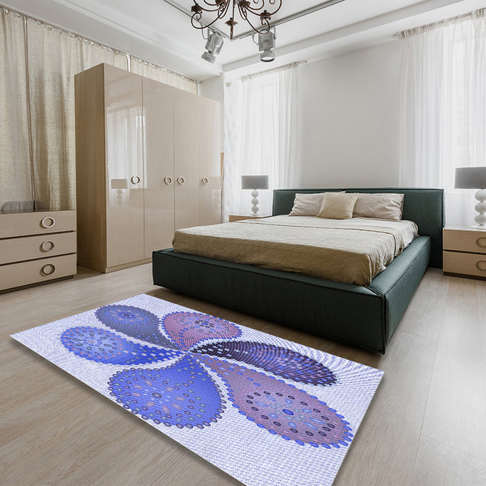 Patterned Blue Rug in a Bedroom, pat1308blu
